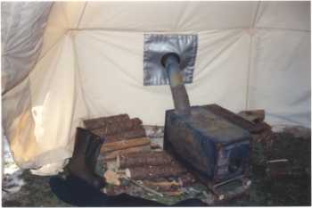 [The woodstove inside the tent]